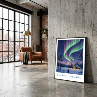 Finnish Lapland — Northern Lights Cabin Winter Wall Art Print