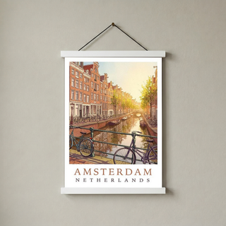 Amsterdam Netherlands Travel Poster — Canal House Bicycle Print