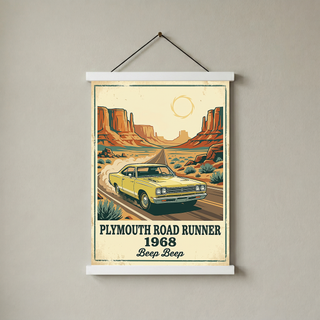 Plymouth Road Runner 1968 Poster — Vintage Muscle Car Monument Valley Print