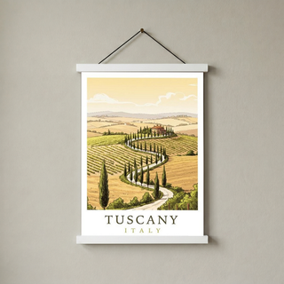 Tuscany Italy Travel Poster — Rolling Hills Cypress Vineyards Print
