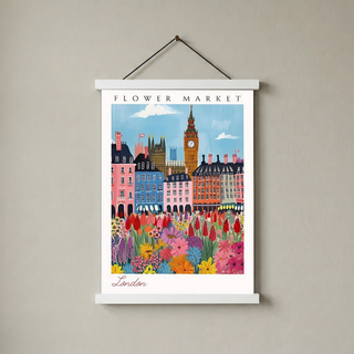 London Flower Market Print — Big Ben Cityscape British Botanical Art