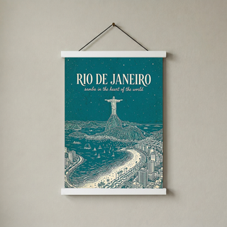 Rio de Janeiro Line Art Print — Teal Christ the Redeemer Copacabana Wall Art