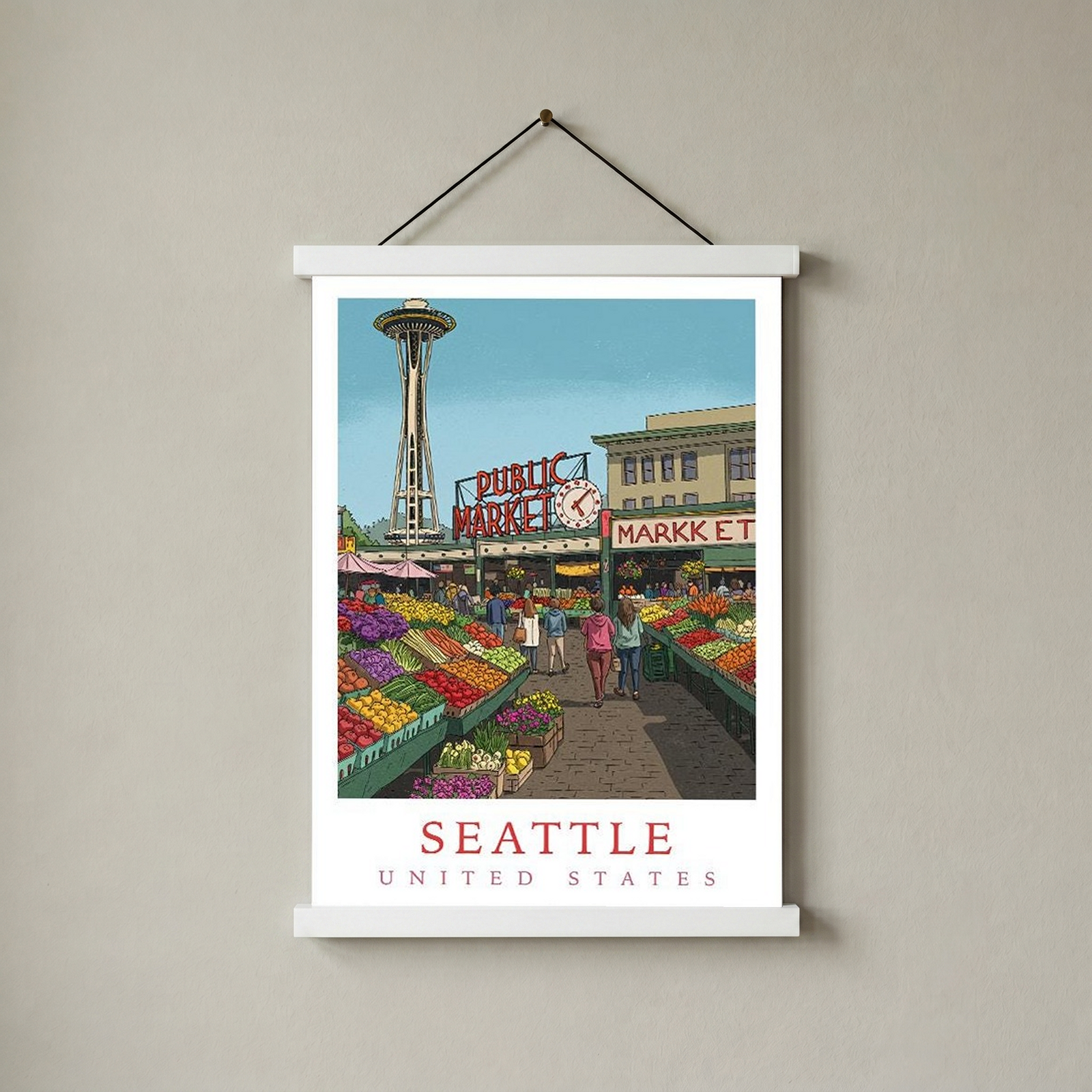 Seattle USA — Pike Place Market Space Needle Wall Art Print