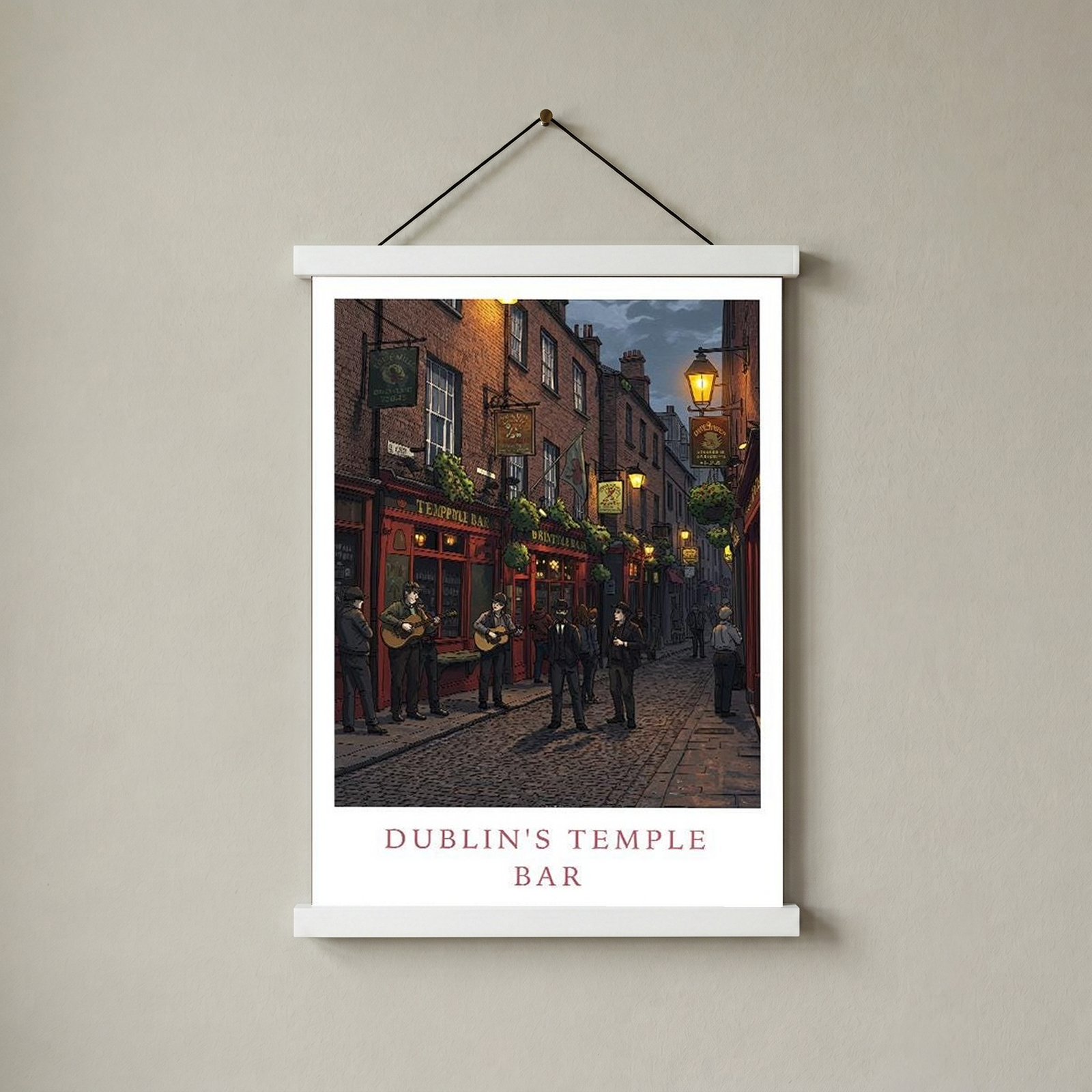 Dublin Ireland Travel Poster — Temple Bar Irish Pub Buskers Night Print