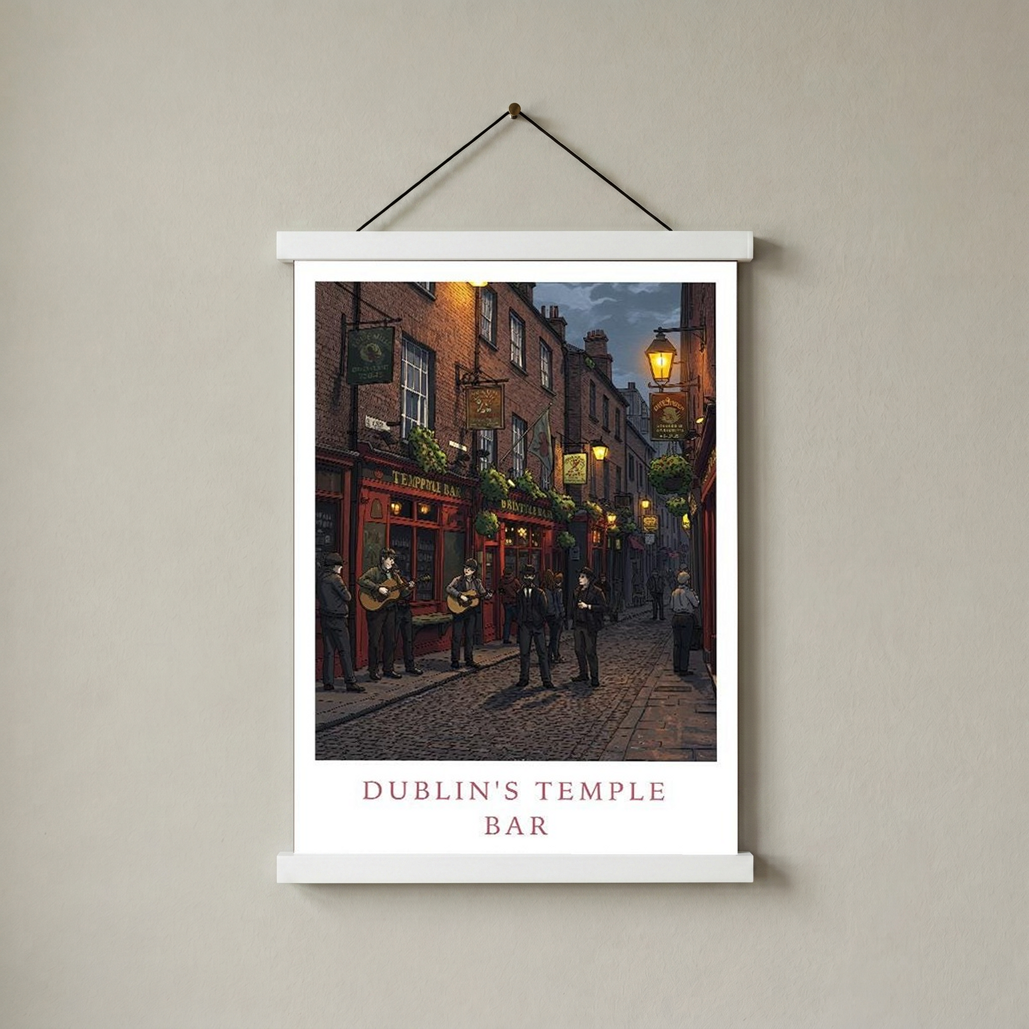 Dublin Ireland Travel Poster — Temple Bar Irish Pub Buskers Night Print