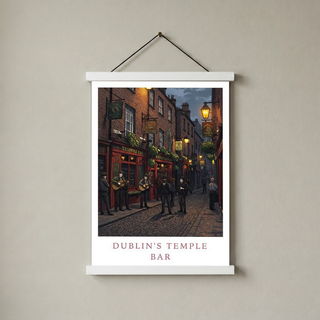 Dublin Ireland Travel Poster — Temple Bar Irish Pub Buskers Night Print