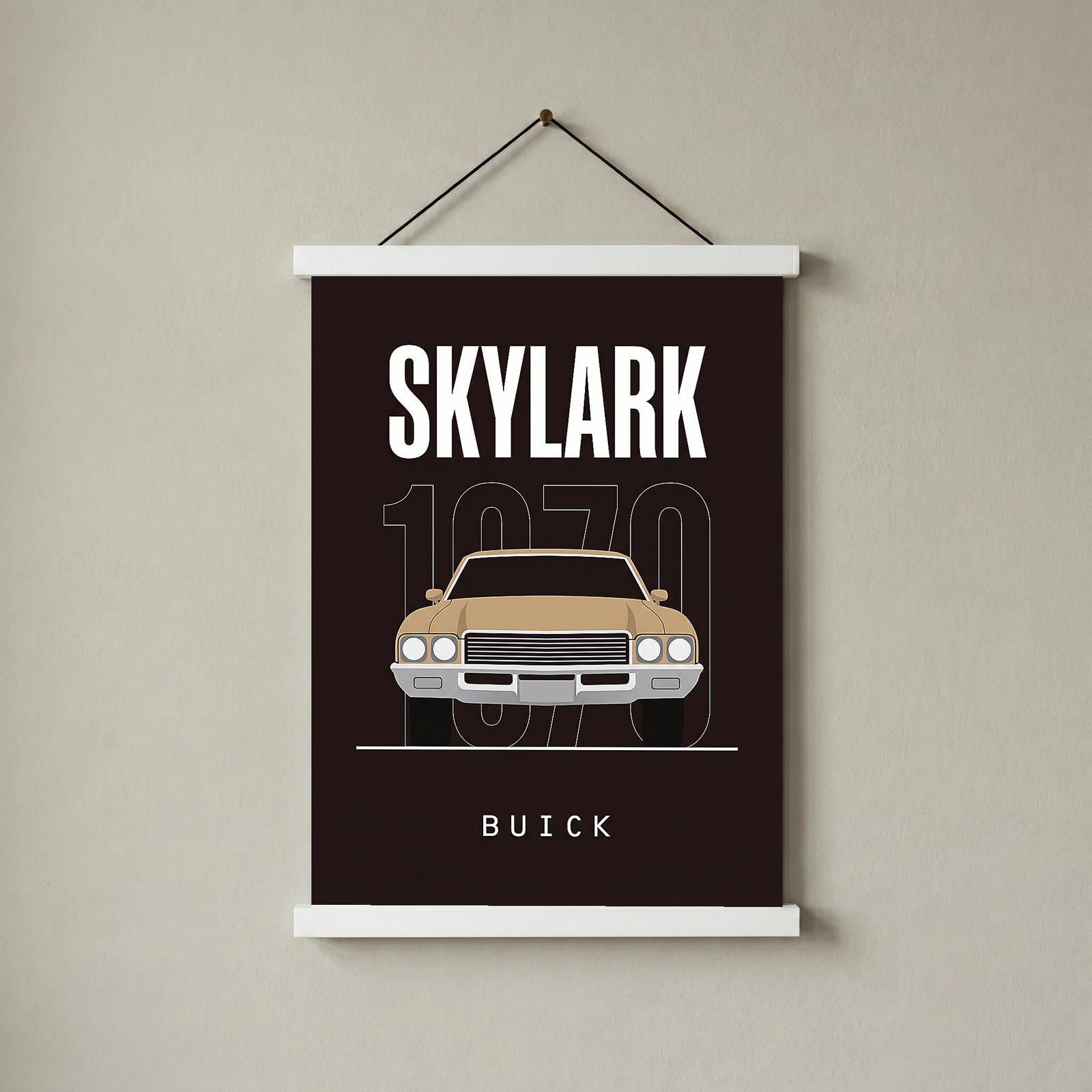 Buick Skylark 1970 Minimalist Poster — Tan on Espresso Muscle Car Line Art