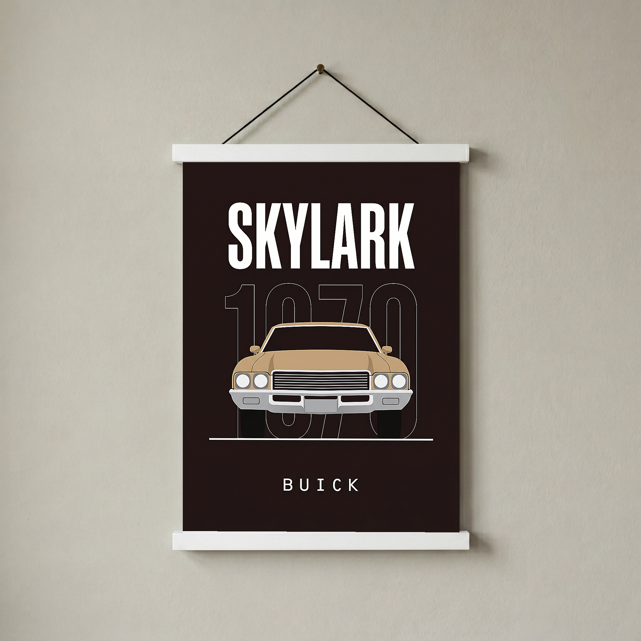 Buick Skylark 1970 Minimalist Poster — Tan on Espresso Muscle Car Line Art