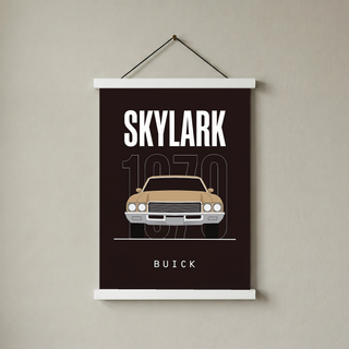 Buick Skylark 1970 Minimalist Poster — Tan on Espresso Muscle Car Line Art