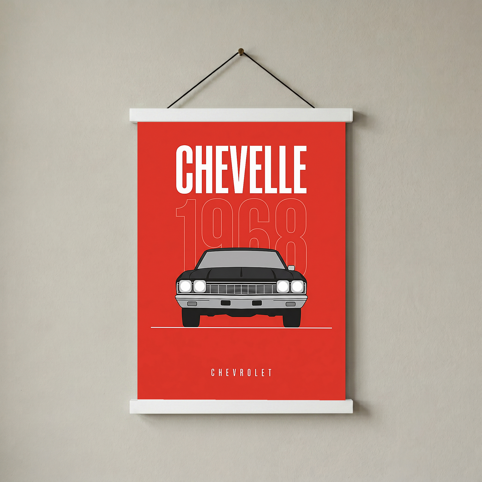 Chevrolet Chevelle 1968 V2 Minimalist Poster — Crimson Sedan Muscle Line Art
