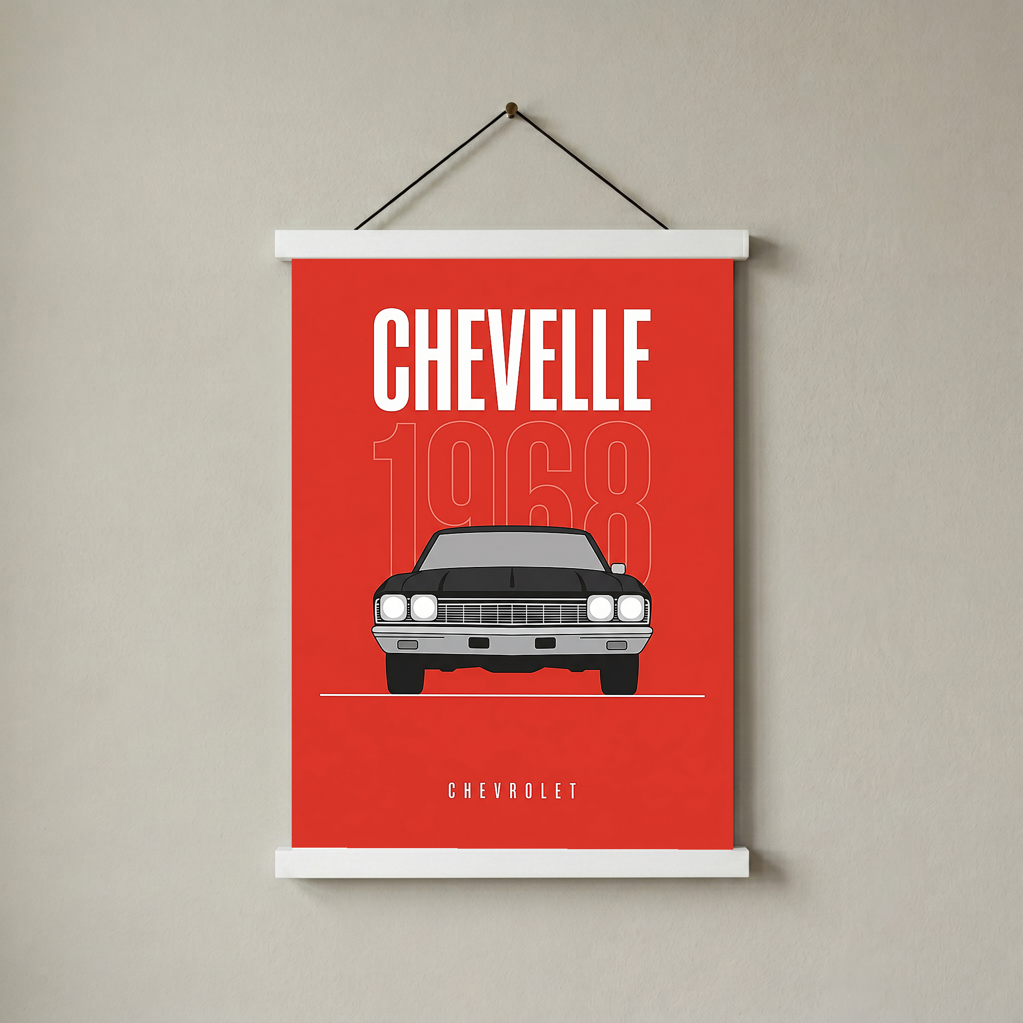Chevrolet Chevelle 1968 V2 Minimalist Poster — Crimson Sedan Muscle Line Art