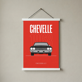 Chevrolet Chevelle 1968 V2 Minimalist Poster — Crimson Sedan Muscle Line Art