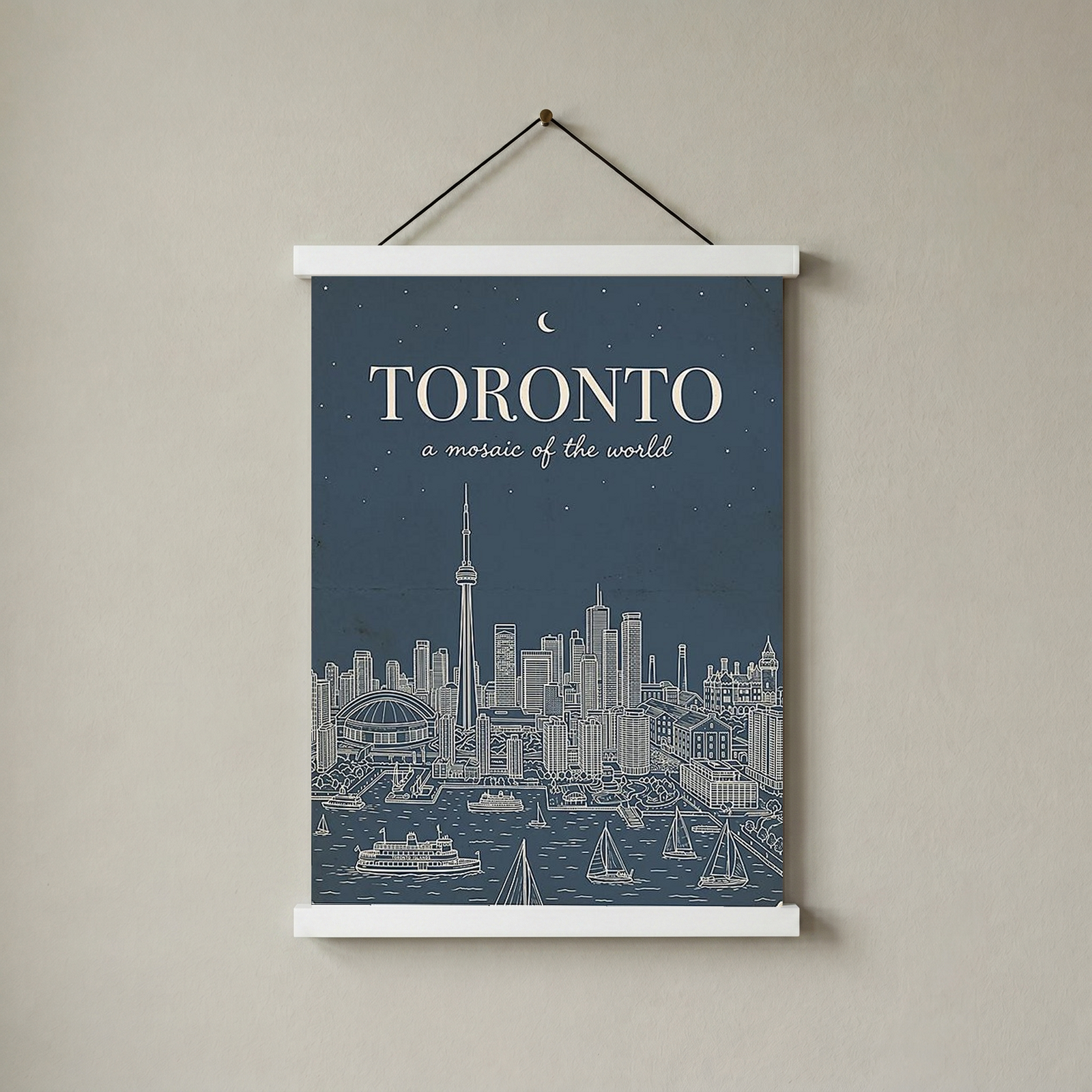 Toronto Line Art Print — Steel Navy CN Tower Skyline Harbourfront Wall Art