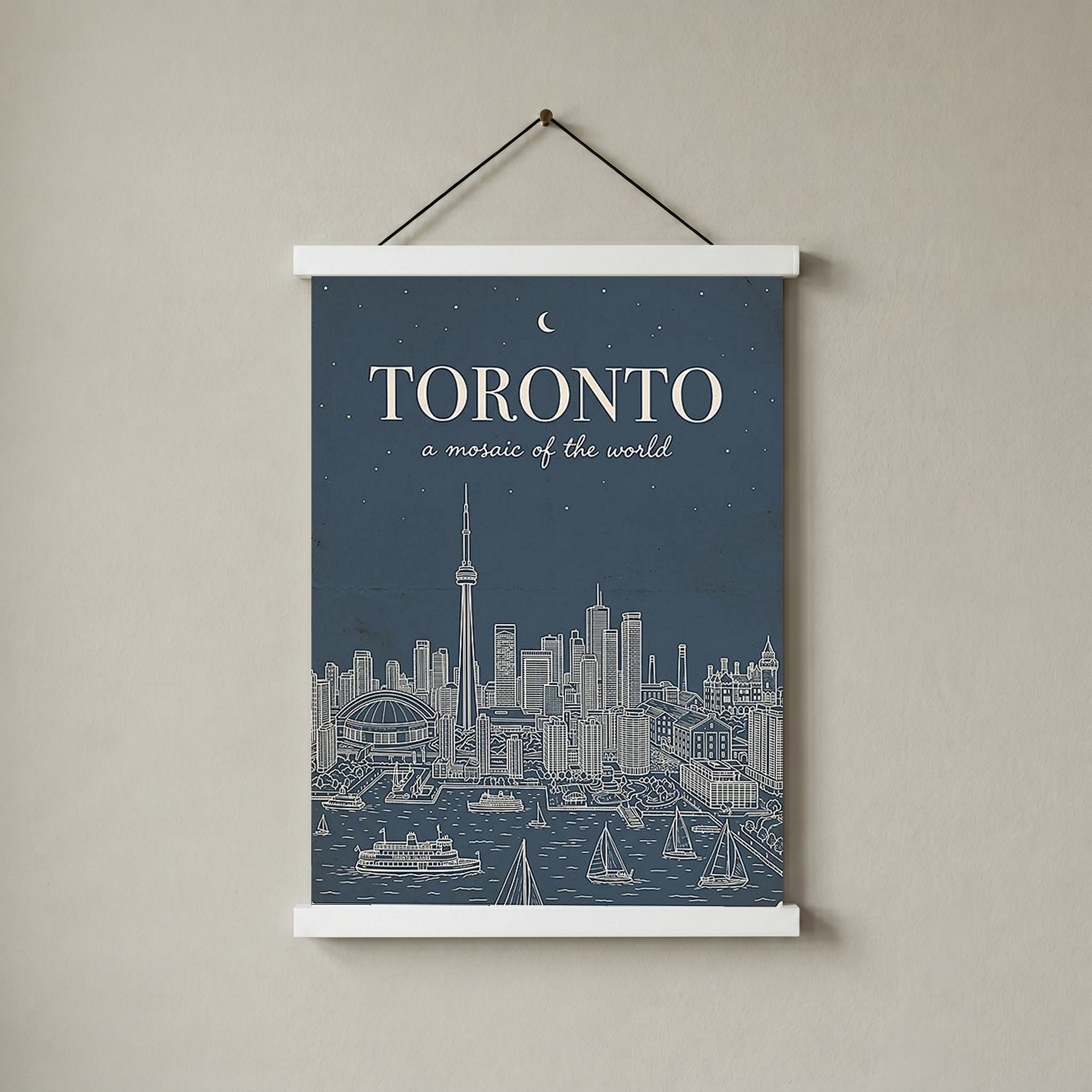 Toronto Line Art Print — Steel Navy CN Tower Skyline Harbourfront Wall Art