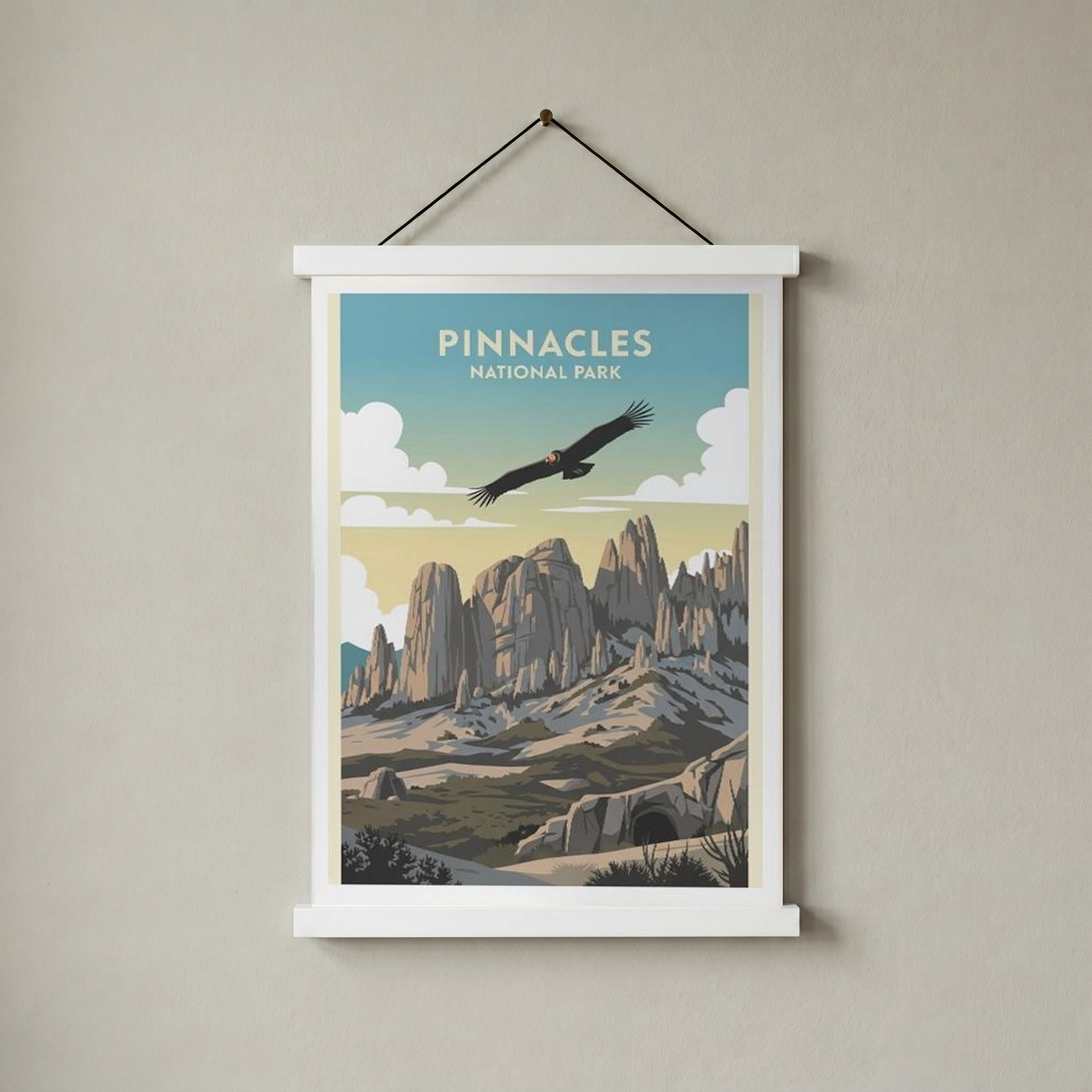 Pinnacles National Park Poster — Vintage California Condor Rock Spires Print