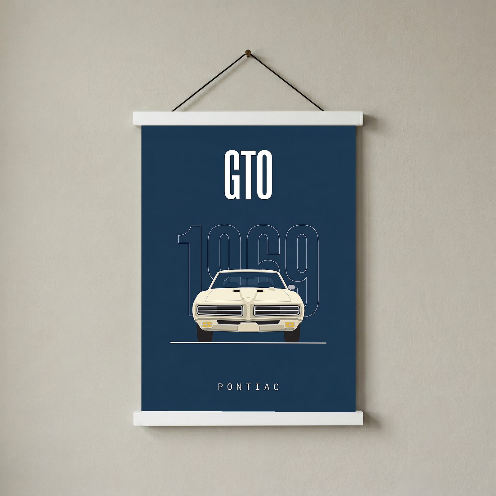 Pontiac GTO 1969 Minimalist Poster — Navy Muscle Car Line Art