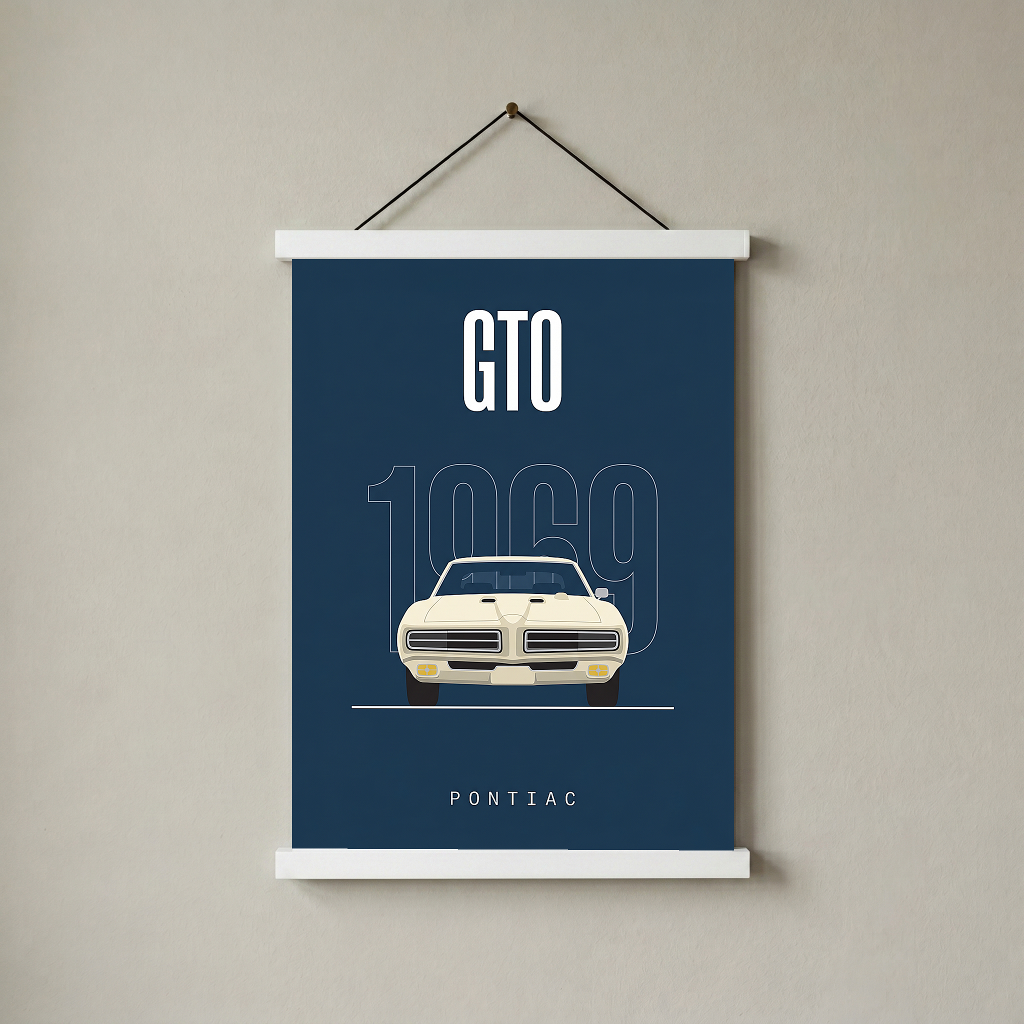 Pontiac GTO 1969 Minimalist Poster — Navy Muscle Car Line Art