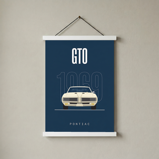 Pontiac GTO 1969 Minimalist Poster — Navy Muscle Car Line Art