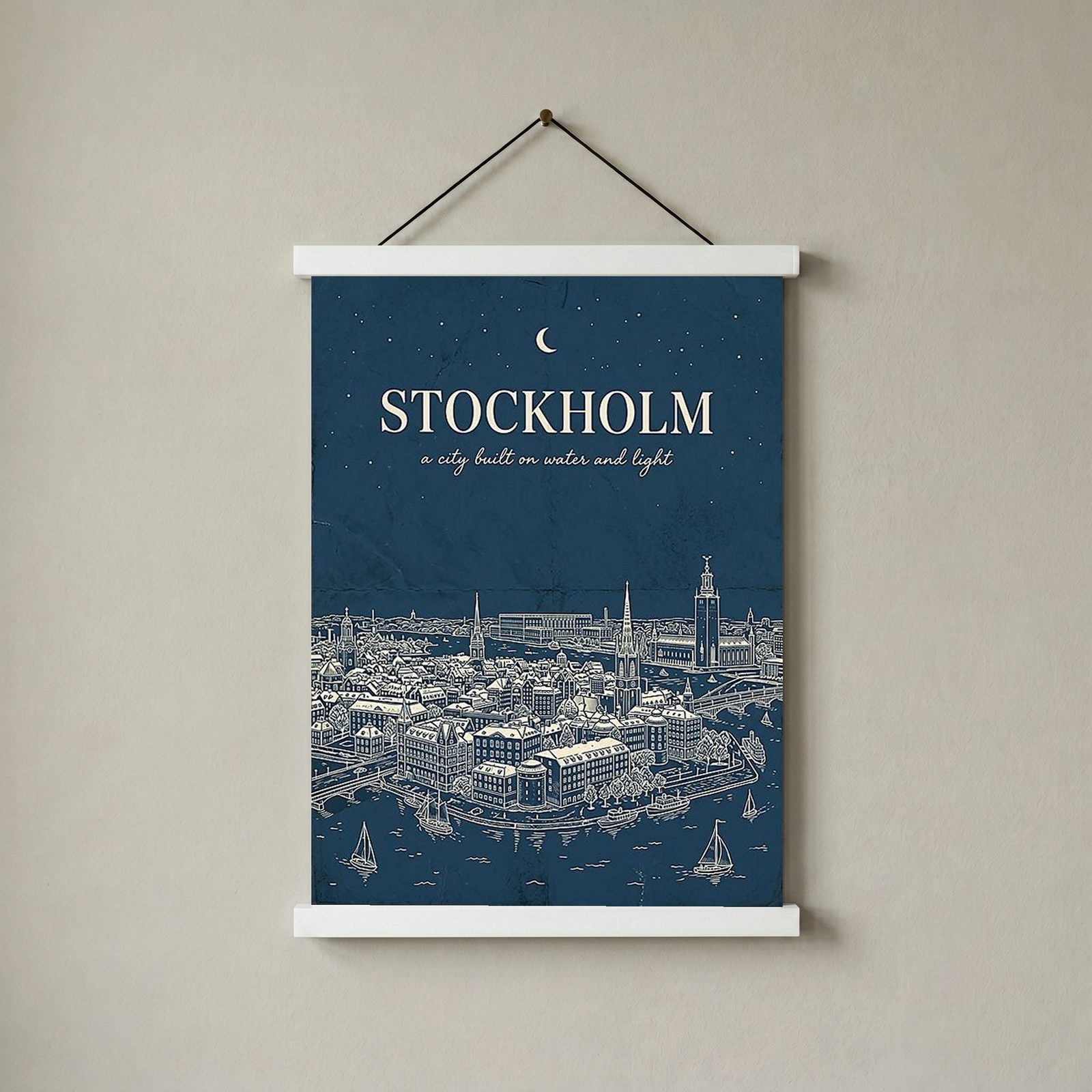 Stockholm Line Art Print — Navy Gamla Stan Old Town Skyline Wall Art