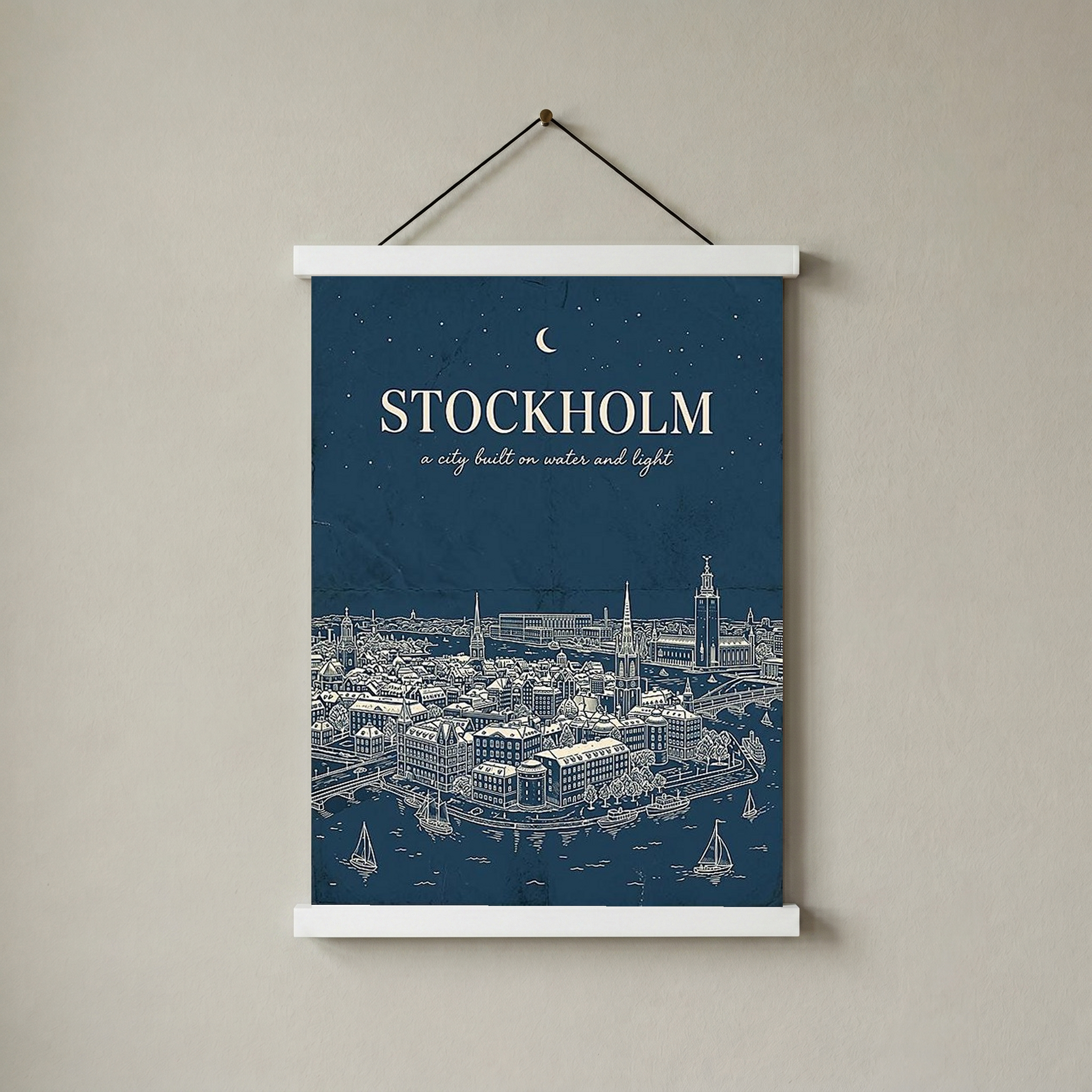 Stockholm Line Art Print — Navy Gamla Stan Old Town Skyline Wall Art
