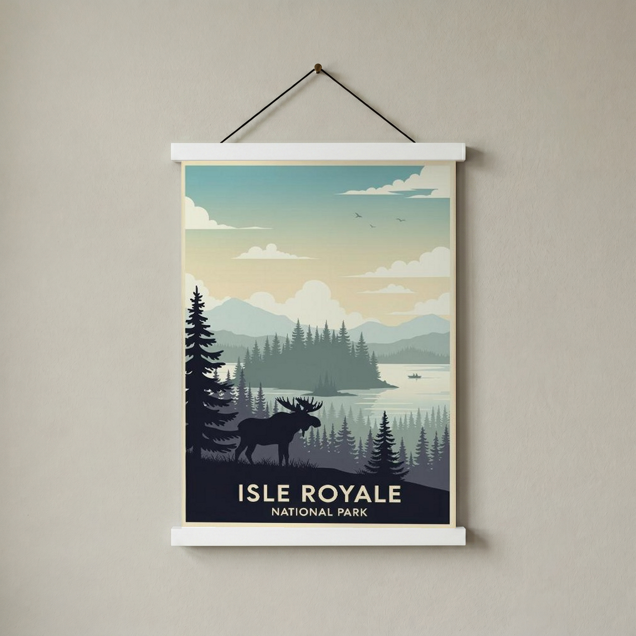 Isle Royale National Park Poster — Vintage Michigan Moose Lake Superior Print
