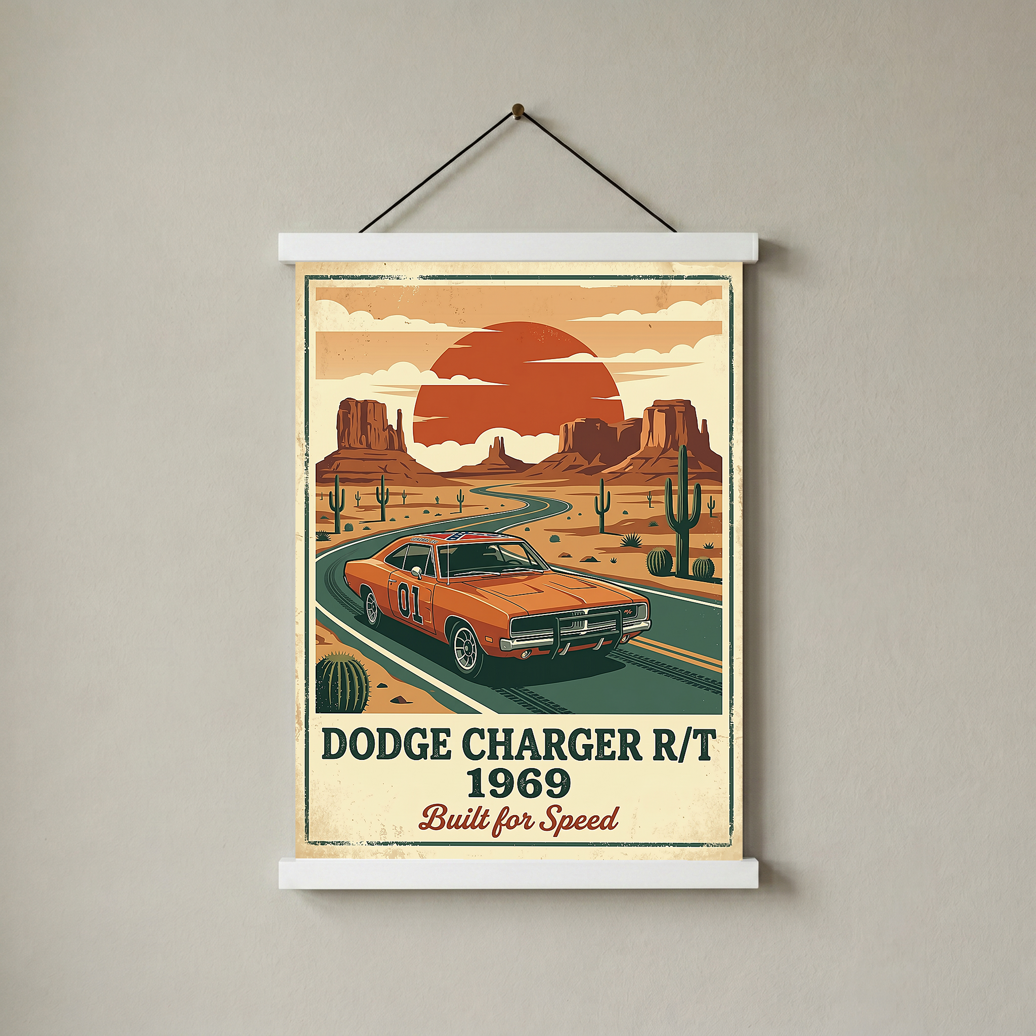 Dodge Charger R/T 1969 Poster — Vintage Muscle Car Monument Valley Print