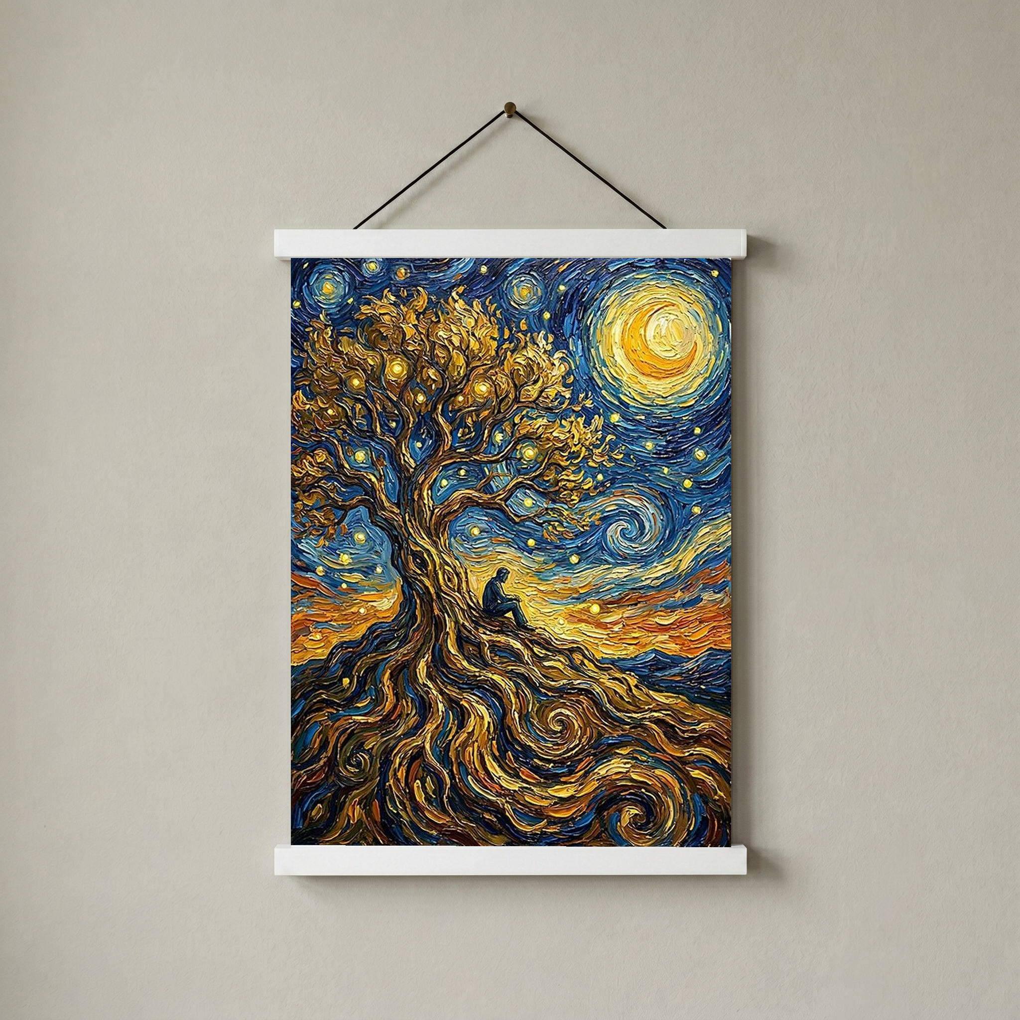 Man in Tree of Life Print — Van Gogh-Style Spiritual Reflection Wall Art