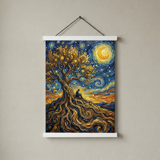 Man in Tree of Life Print — Van Gogh-Style Spiritual Reflection Wall Art