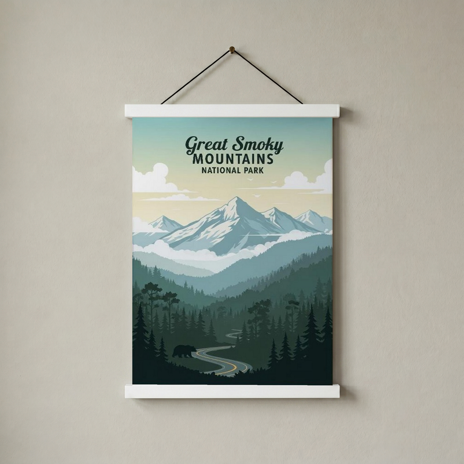 Great Smoky Mountains National Park Poster — Vintage Black Bear Foggy Ridges Print
