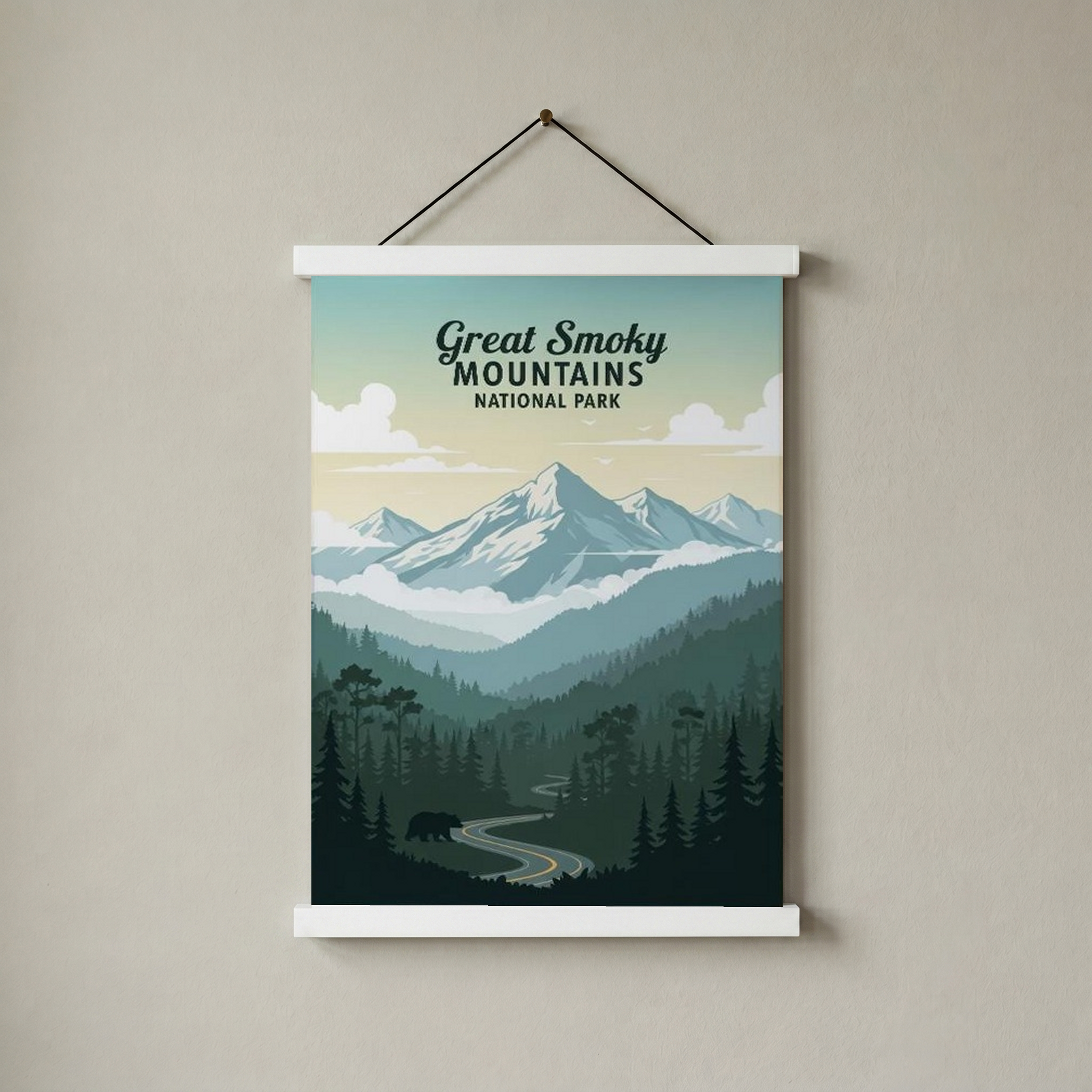 Great Smoky Mountains National Park Poster — Vintage Black Bear Foggy Ridges Print