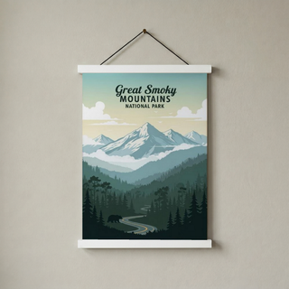 Great Smoky Mountains National Park Poster — Vintage Black Bear Foggy Ridges Print