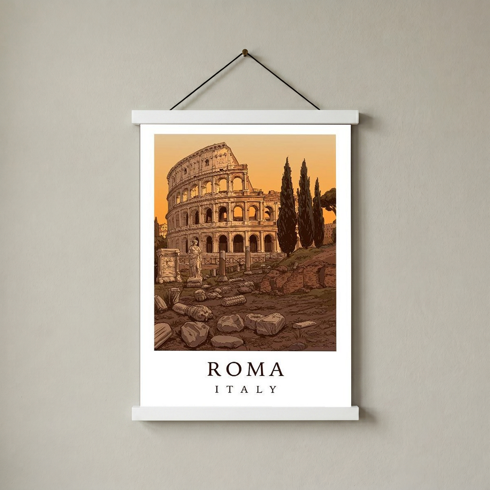 Rome Italy Travel Poster — Colosseum Ancient Ruins Cypress Print