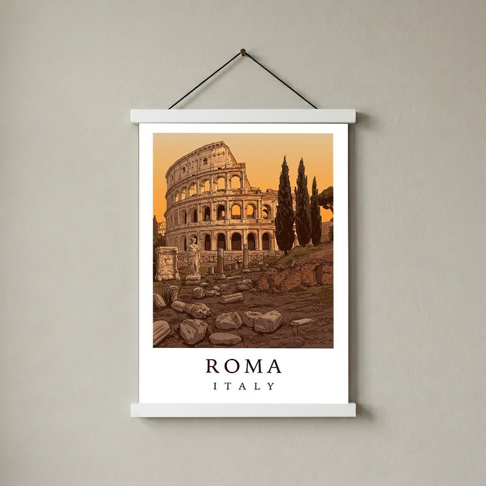 Rome Italy Travel Poster — Colosseum Ancient Ruins Cypress Print