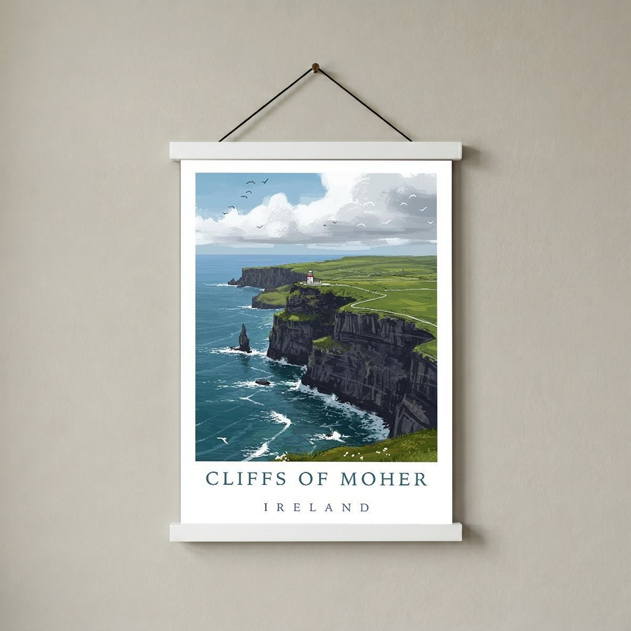 Cliffs of Moher Ireland Travel Poster — Coastal Lighthouse Atlantic Print
