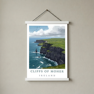 Cliffs of Moher Ireland Travel Poster — Coastal Lighthouse Atlantic Print