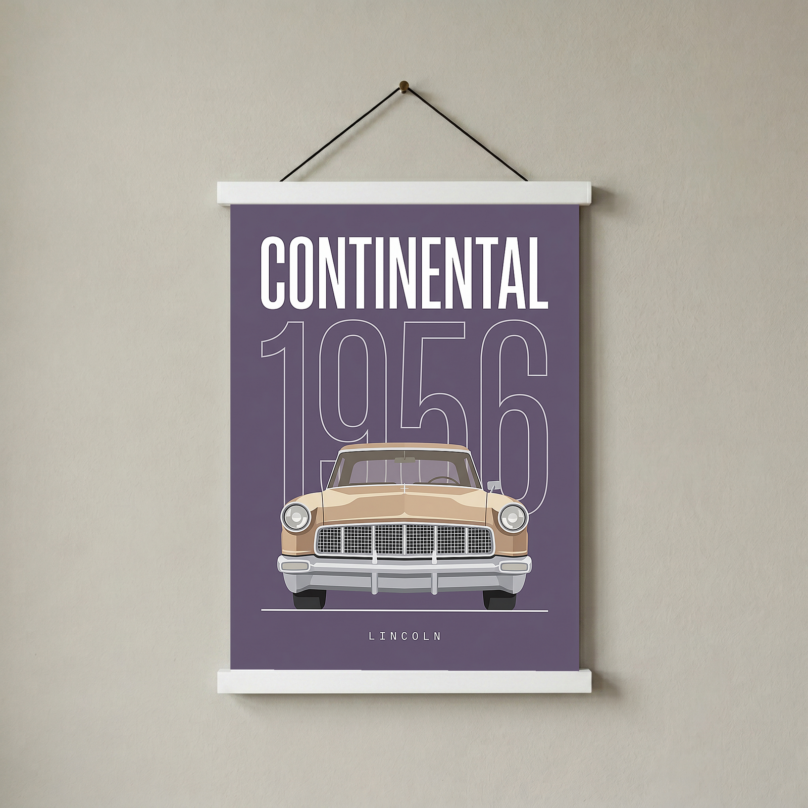 Lincoln Continental 1956 Minimalist Poster — Purple Classic Car Line Art
