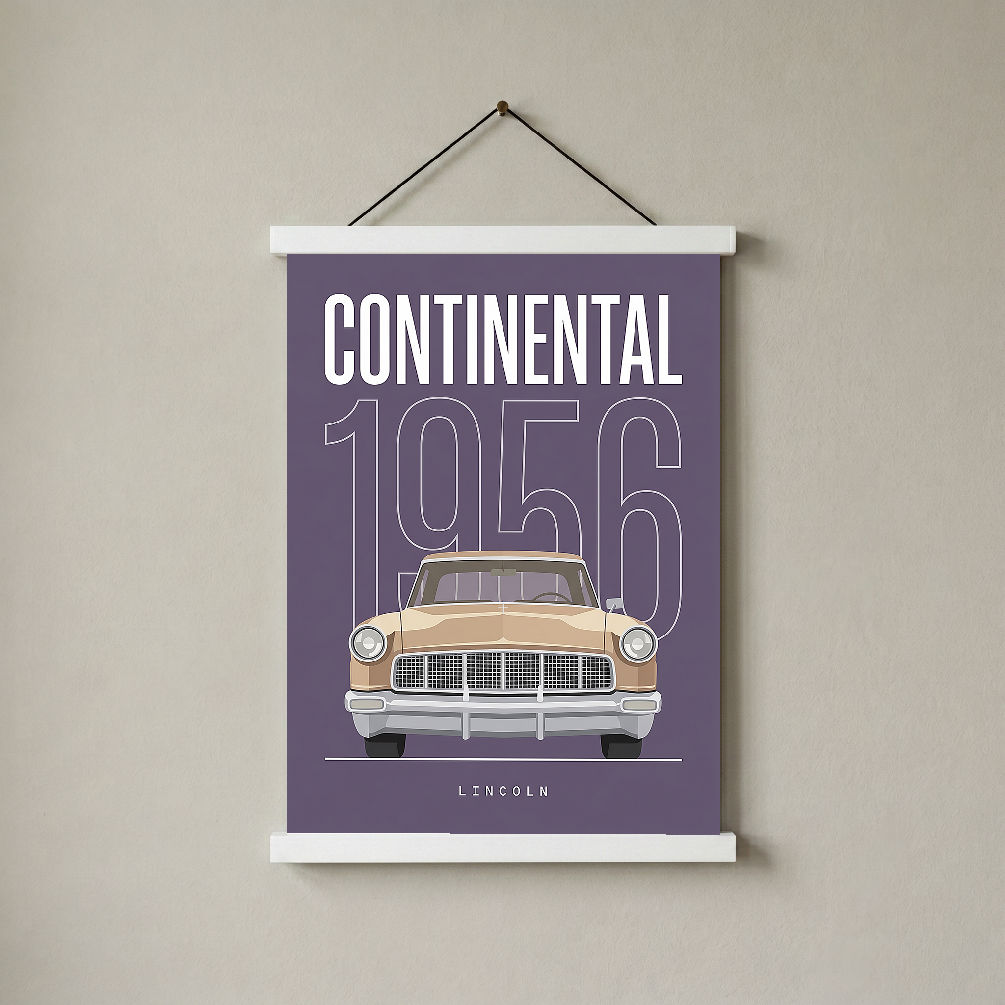 Lincoln Continental 1956 Minimalist Poster — Purple Classic Car Line Art