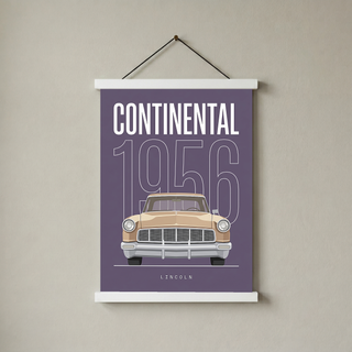 Lincoln Continental 1956 Minimalist Poster — Purple Classic Car Line Art