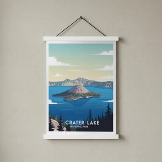 Crater Lake National Park Poster — Vintage Oregon Wizard Island Print