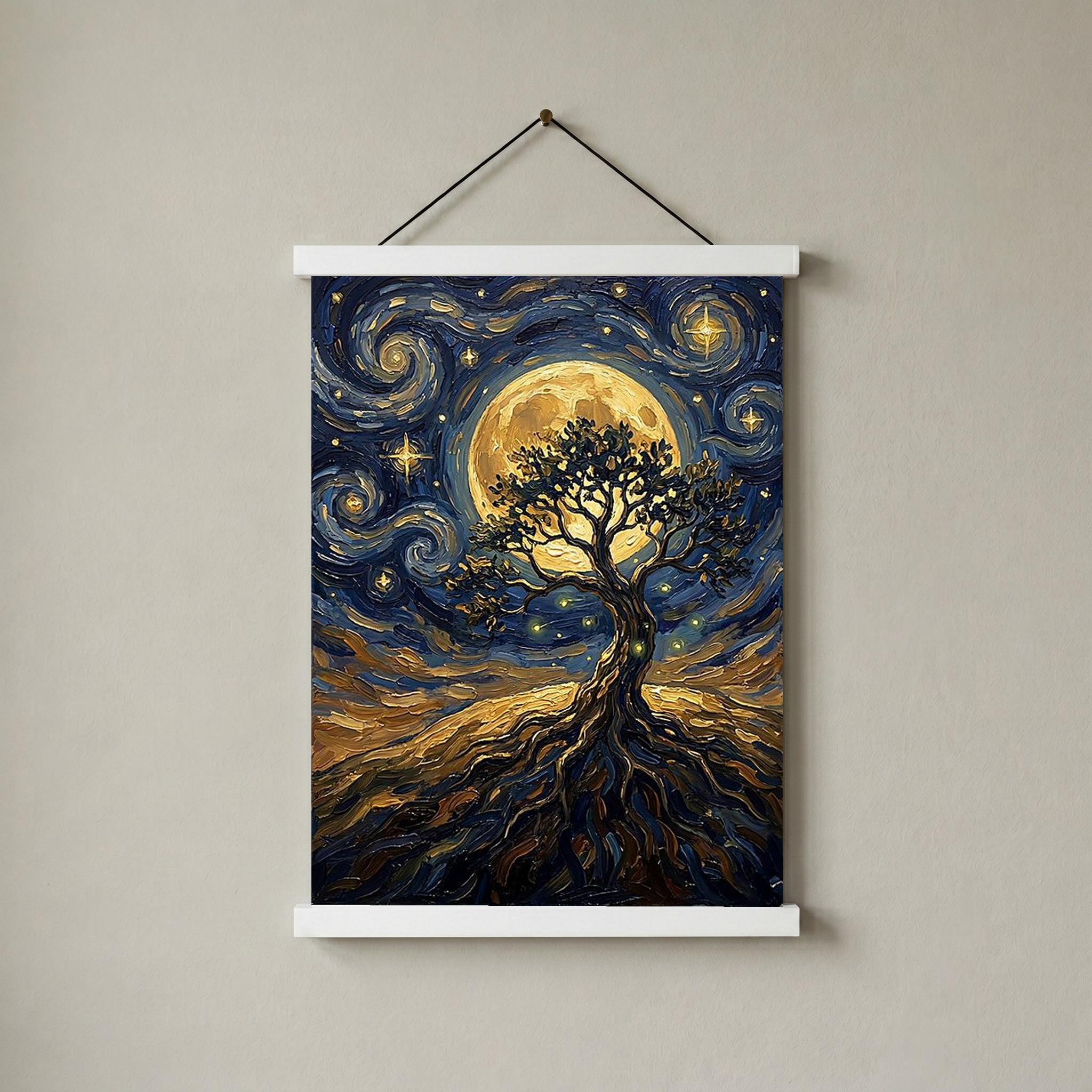 Tree of Life Full Moon Print — Van Gogh-Style Mystical Spiritual Wall Art