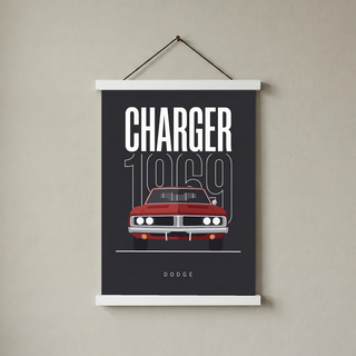 Dodge Charger 1969 V2 Charcoal Minimalist Poster — Muscle Car Line Art