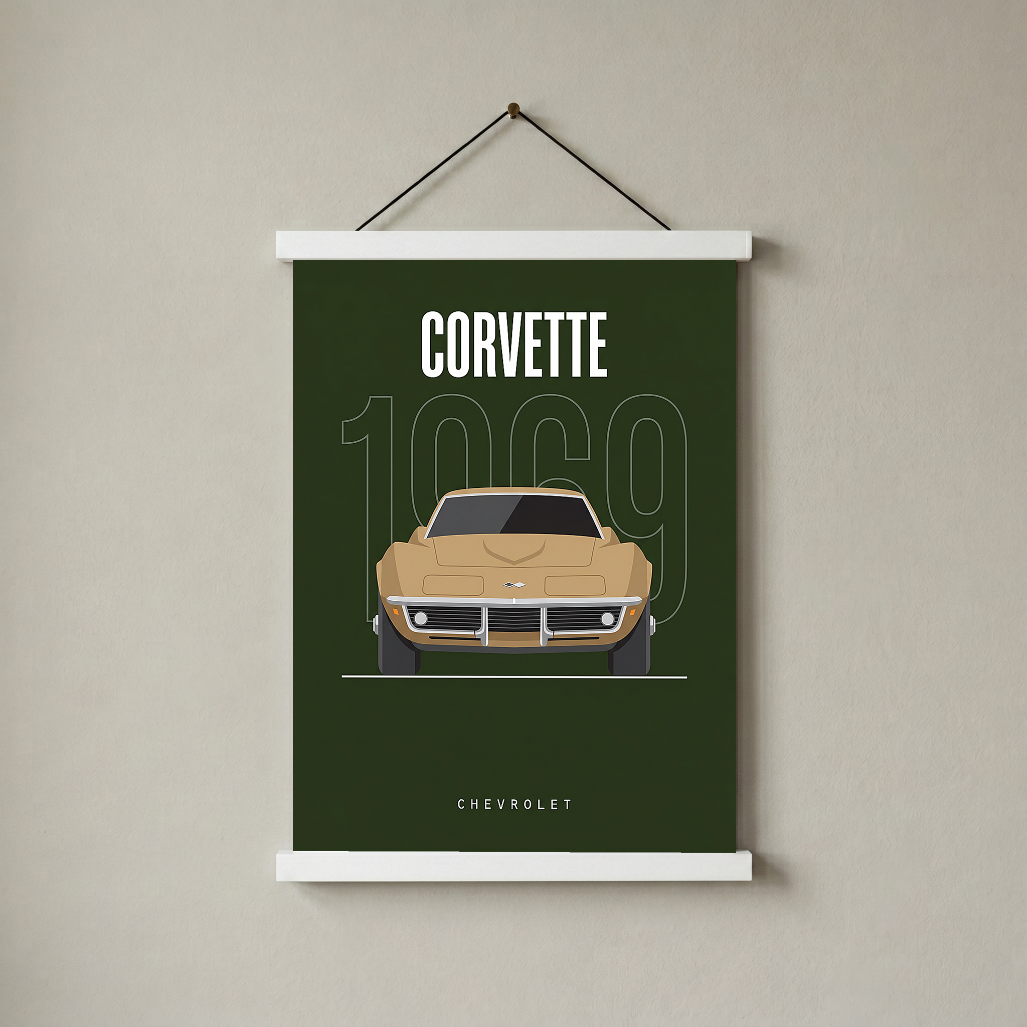 Chevrolet Corvette 1969 Minimalist Poster — Forest Green Muscle Car Line Art