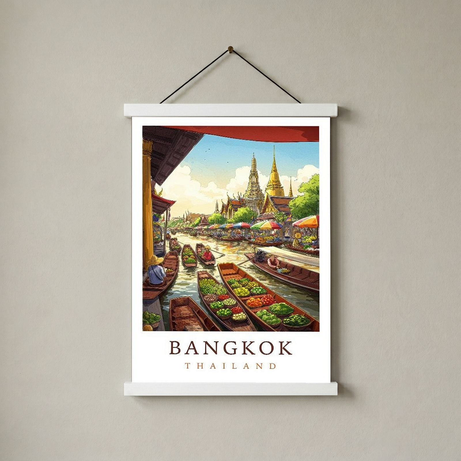 Bangkok Thailand Travel Poster — Floating Market Wat Arun Print