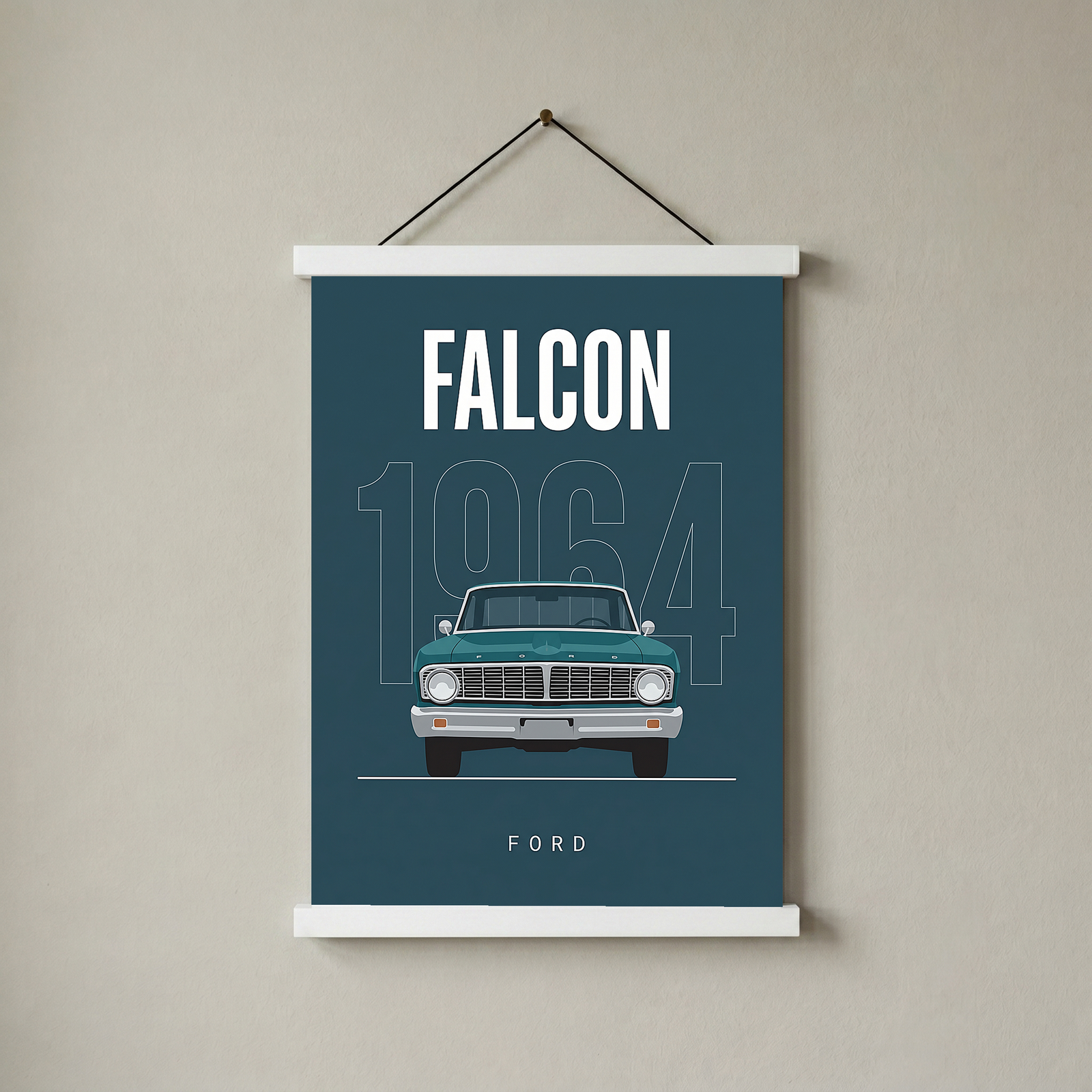 Ford Falcon 1964 Minimalist Poster — Teal Compact Muscle Line Art