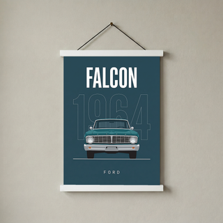 Ford Falcon 1964 Minimalist Poster — Teal Compact Muscle Line Art