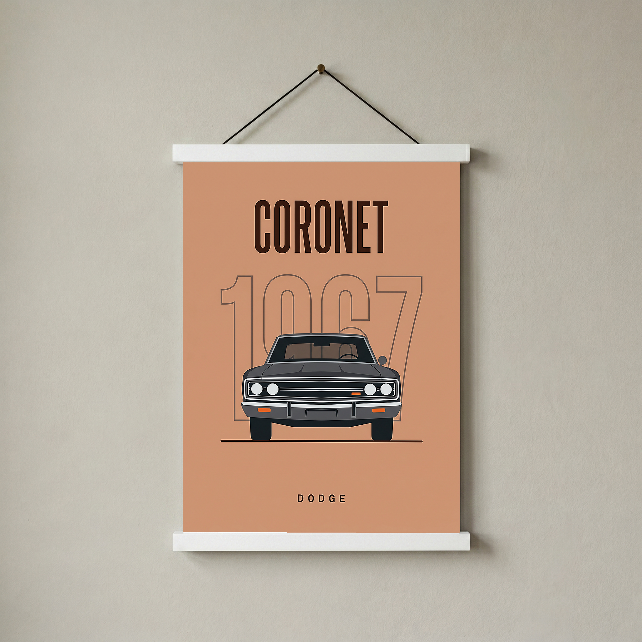 Dodge Coronet 1967 Minimalist Poster — Peach Muscle Car Line Art