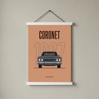 Dodge Coronet 1967 Minimalist Poster — Peach Muscle Car Line Art