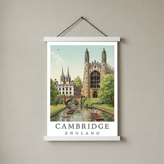 Cambridge England Travel Poster — King's College Punting River Cam Print