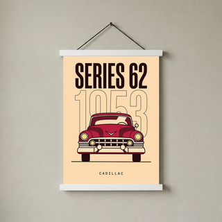 Cadillac Series 62 1953 Minimalist Poster — Cream Classic Car Line Art
