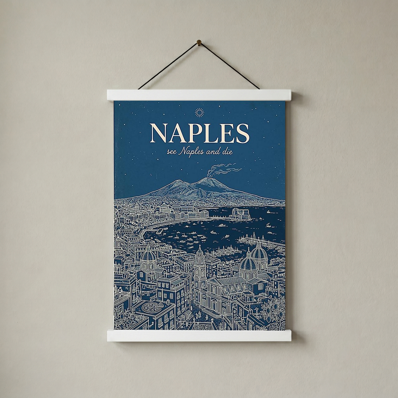 Naples Line Art Print — Navy Mount Vesuvius Bay Skyline Wall Art